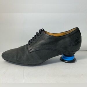 John fluevog nubuck leather lace up pumps heeled oxfords black 7.5 narrow